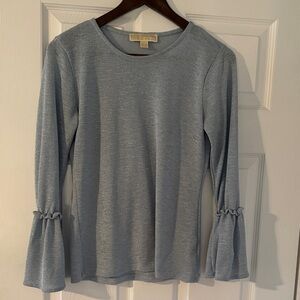 Michael Kors Light Blue Ruffle Bell Sleeve Long Sleeve Tee